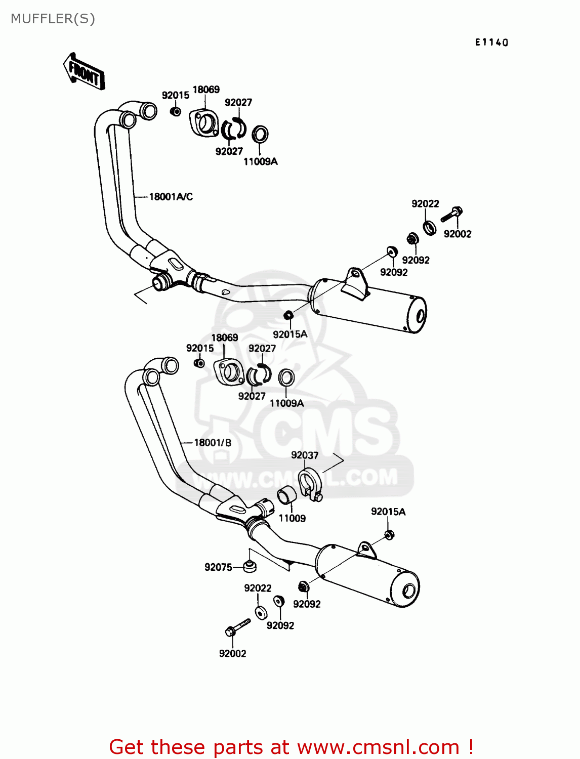 MUFFLER(S) ZX600C2 NINJA 600R 1989 USA CALIFORNIA CANADA