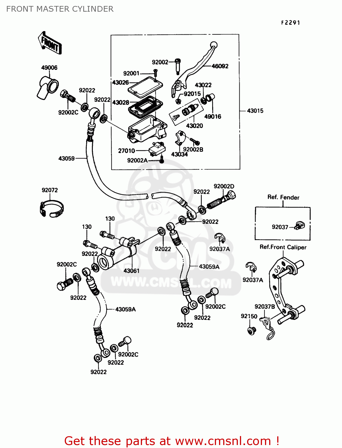 FRONT MASTER CYLINDER ZX600C2 NINJA 600R 1989 USA CALIFORNIA CANADA