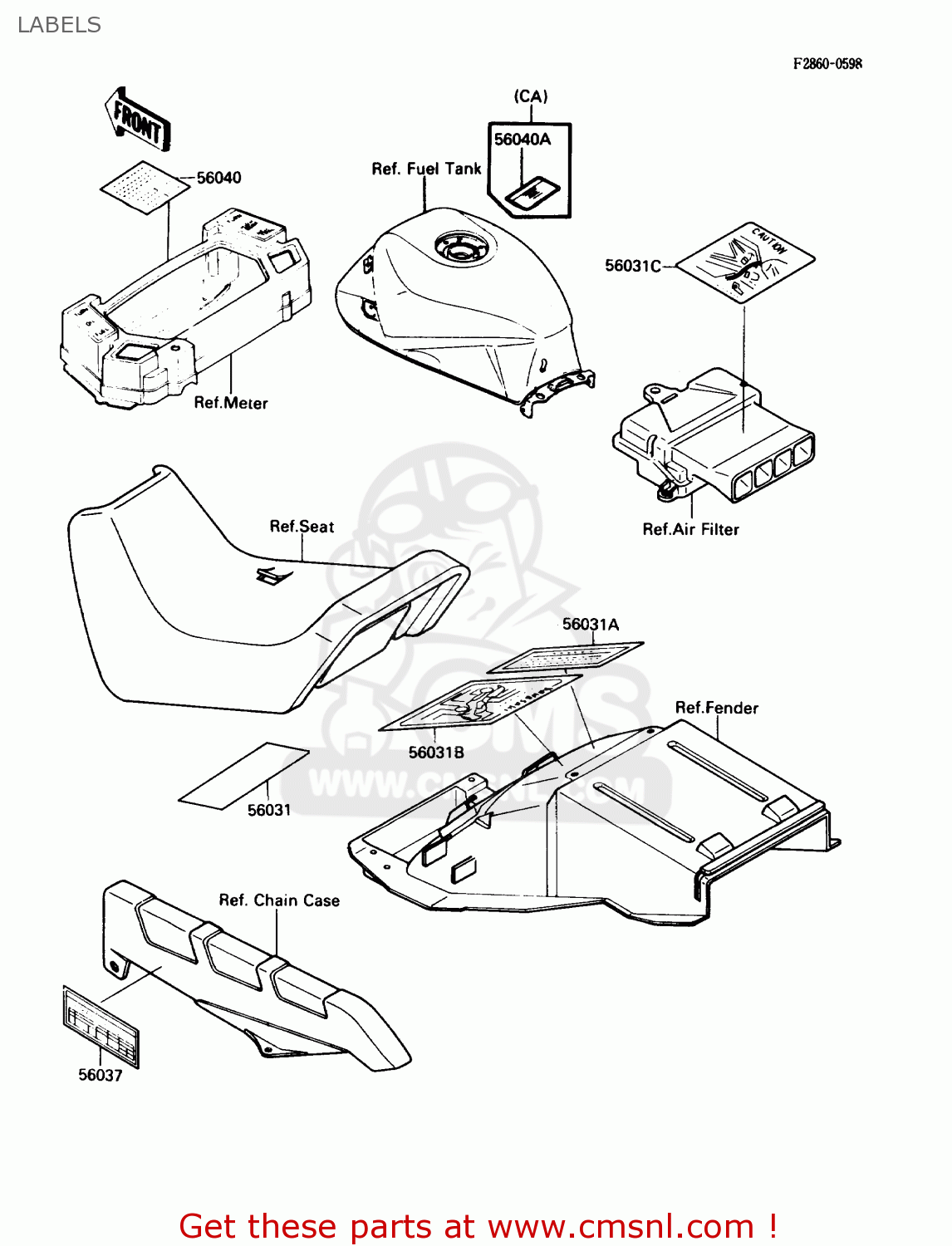 LABELS ZX600C2 NINJA 600R 1989 USA CALIFORNIA CANADA