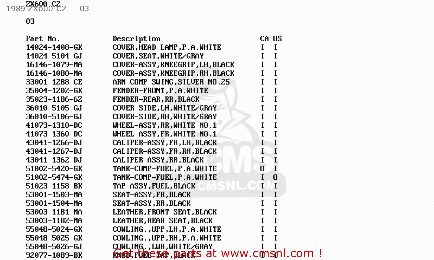 1989 ZX600-C2     03 ZX600C2 NINJA 600R 1989 USA CALIFORNIA CANADA