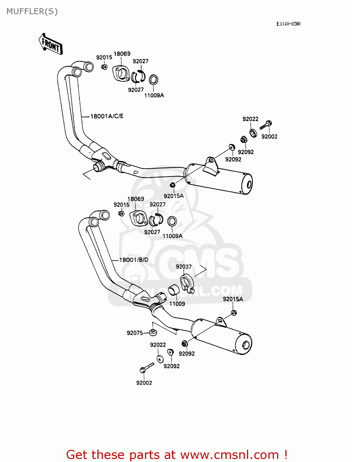 MUFFLER(S) ZX600C3 GPX600R 1990 EUROPE UK FR FG