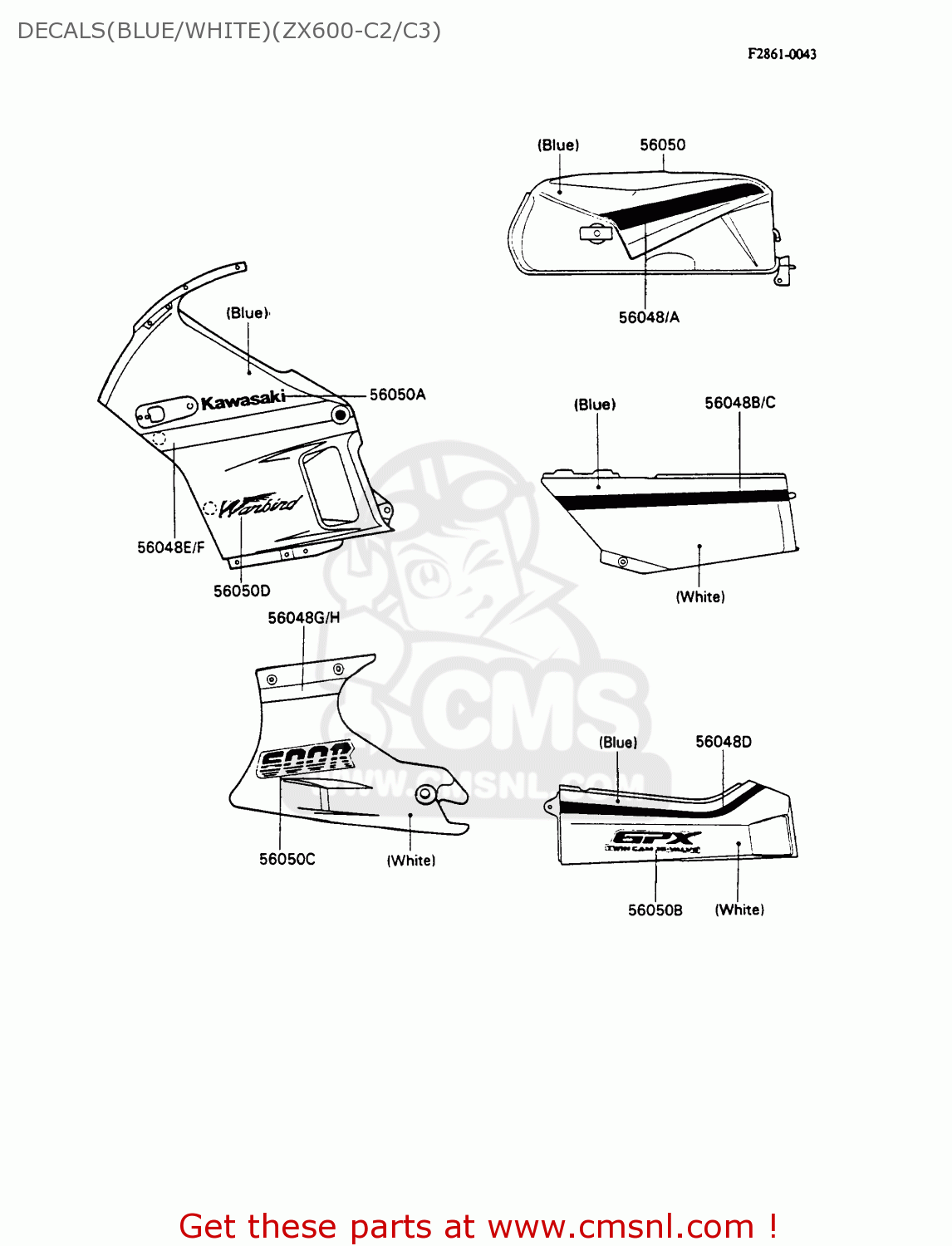 DECALS(BLUE/WHITE)(ZX600-C2/C3) ZX600C3 GPX600R 1990 EUROPE UK FR FG
