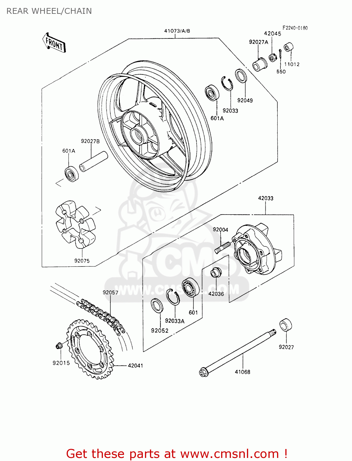 REAR WHEEL/CHAIN ZX600C3 NINJA 600R 1990 USA CALIFORNIA