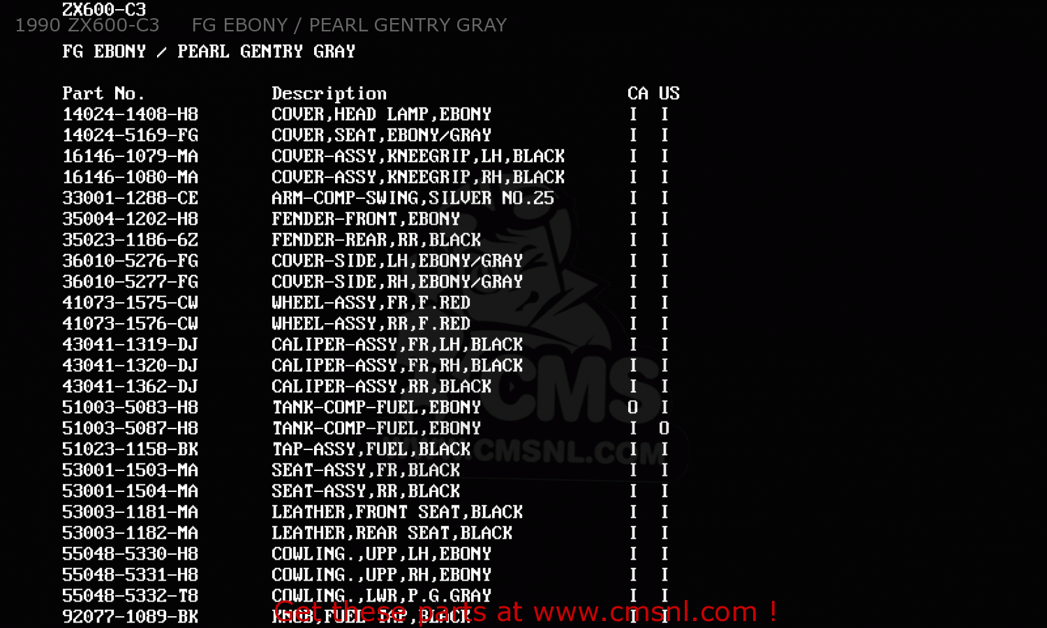 1990 ZX600-C3     FG EBONY / PEARL GENTRY GRAY ZX600C4 NINJA 600R 1991 USA CALIFORNIA