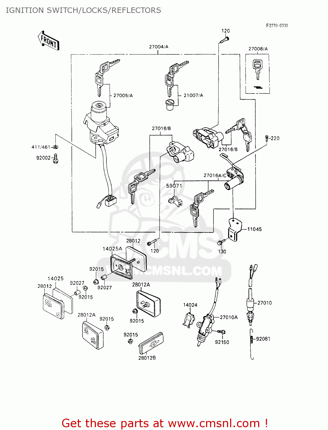 IGNITION SWITCH/LOCKS/REFLECTORS ZX600C5 NINJA 600R 1992 USA CALIFORNIA