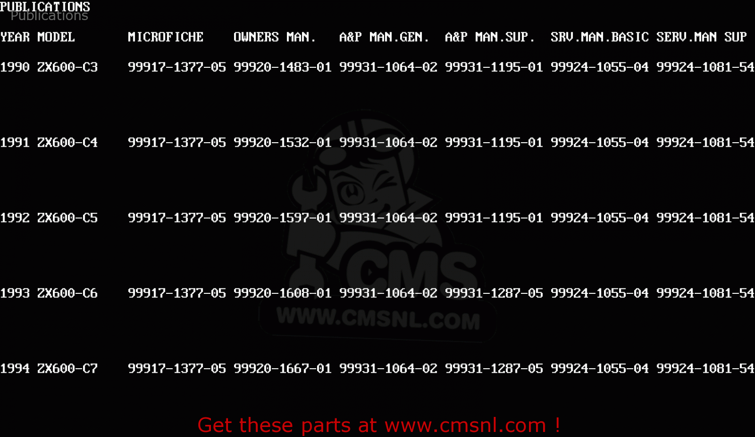 Publications ZX600C5 NINJA 600R 1992 USA CALIFORNIA