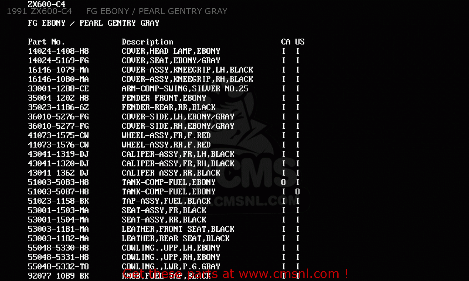 1991 ZX600-C4     FG EBONY / PEARL GENTRY GRAY ZX600C5 NINJA 600R 1992 USA CALIFORNIA