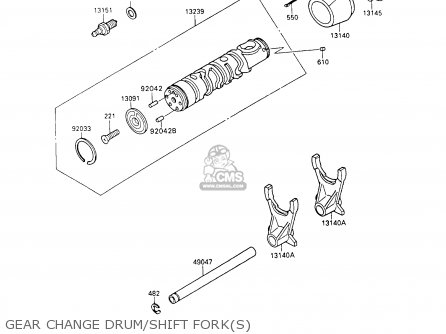 GEAR CHANGE DRUM/SHIFT FORK(S) - ZX600C5 NINJA 600R 1992 USA CALIFORNIA