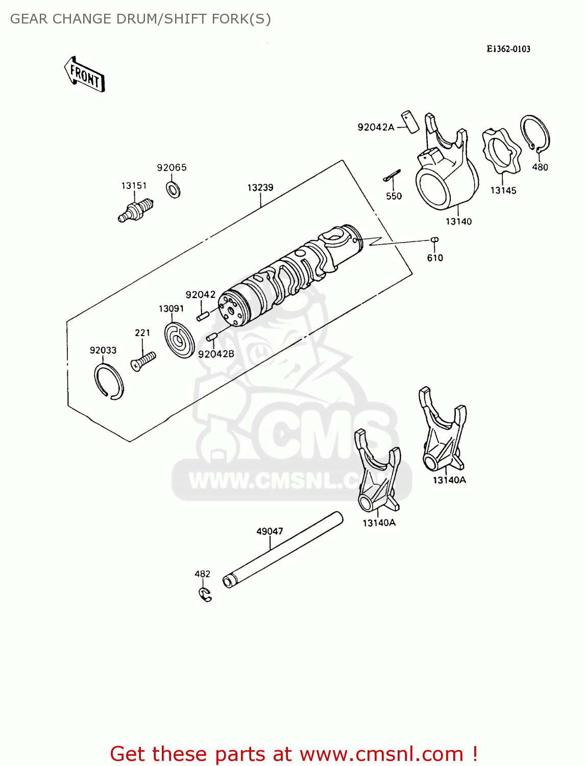 GEAR CHANGE DRUM/SHIFT FORK(S) ZX600C6 GPX600R 1993 UNITED KINGDOM NL FG SD