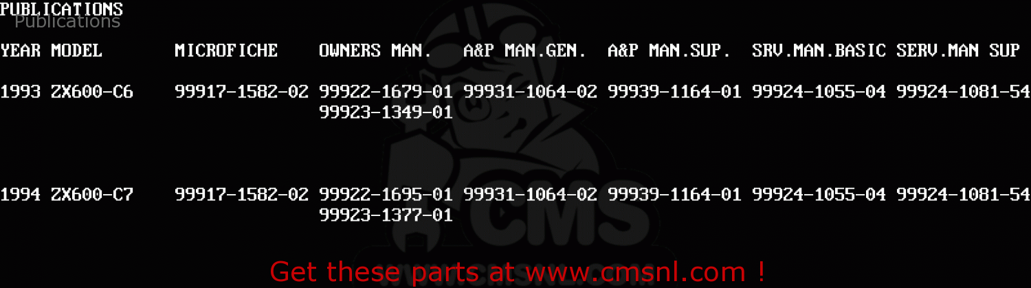 Publications ZX600C6 GPX600R 1993 UNITED KINGDOM NL FG SD