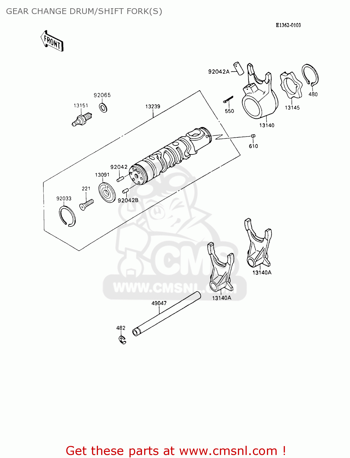 GEAR CHANGE DRUM/SHIFT FORK(S) ZX600C6 NINJA 600R 1993 USA CALIFORNIA