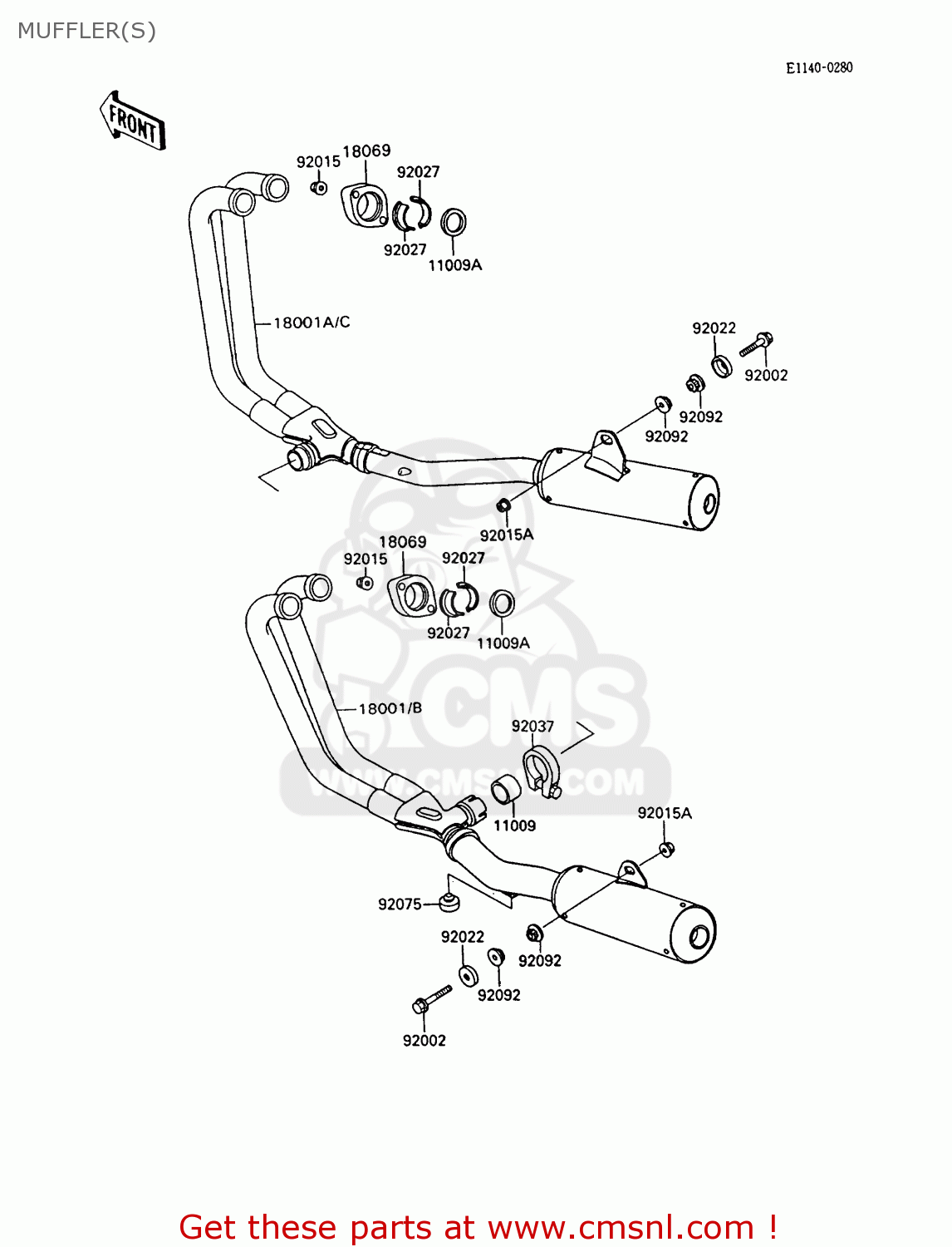 MUFFLER(S) ZX600C7 GPX600R 1994 UNITED KINGDOM NL FG SD