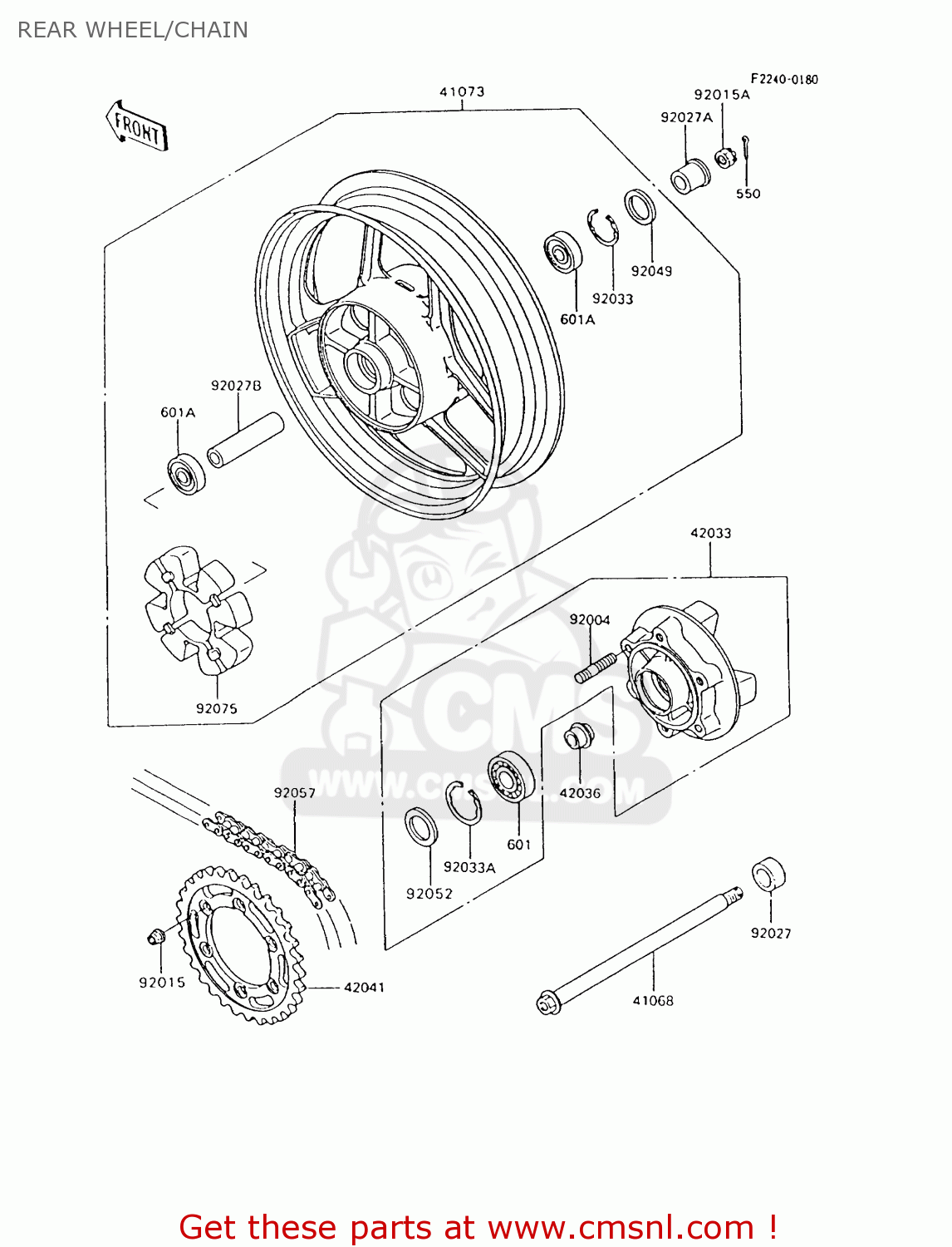REAR WHEEL/CHAIN ZX600C8 NINJA 600R 1995 USA CALIFORNIA CANADA