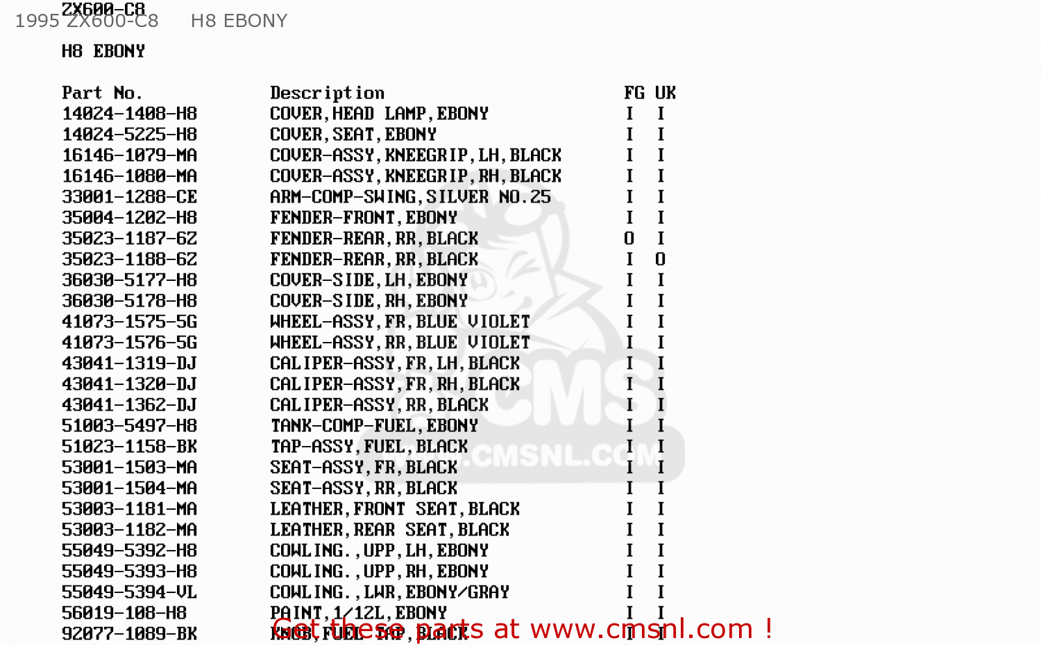 1995 ZX600-C8     H8 EBONY ZX600C9 GPX600R 1996 UNITED KINGDOM FG