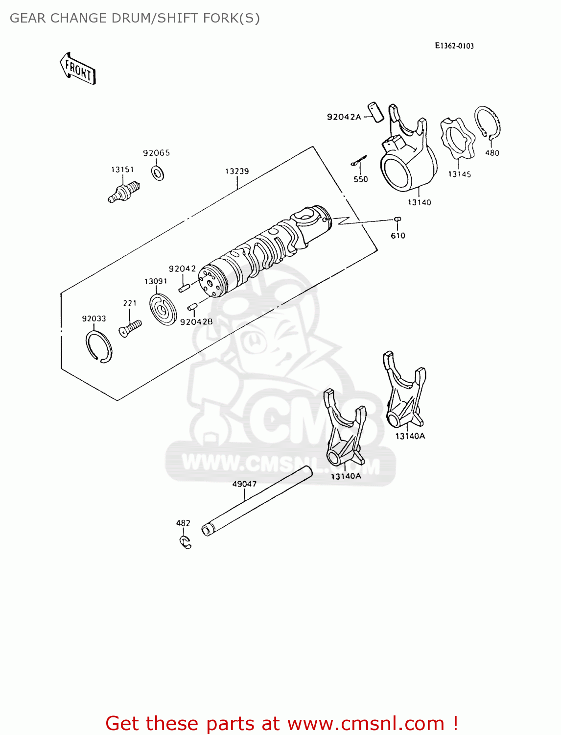 GEAR CHANGE DRUM/SHIFT FORK(S) ZX600C9 NINJA 600R 1996 USA CALIFORNIA CANADA