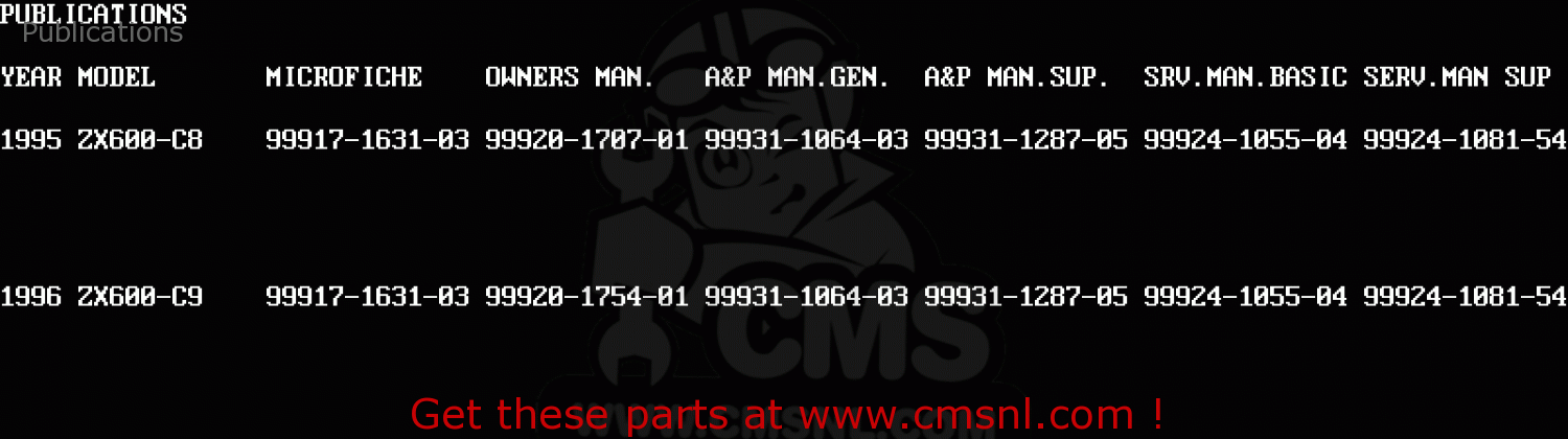 Publications ZX600C9 NINJA 600R 1996 USA CALIFORNIA CANADA