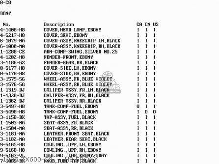 1995 ZX600-C8     H8 EBONY - ZX600C9 NINJA 600R 1996 USA CALIFORNIA CANADA
