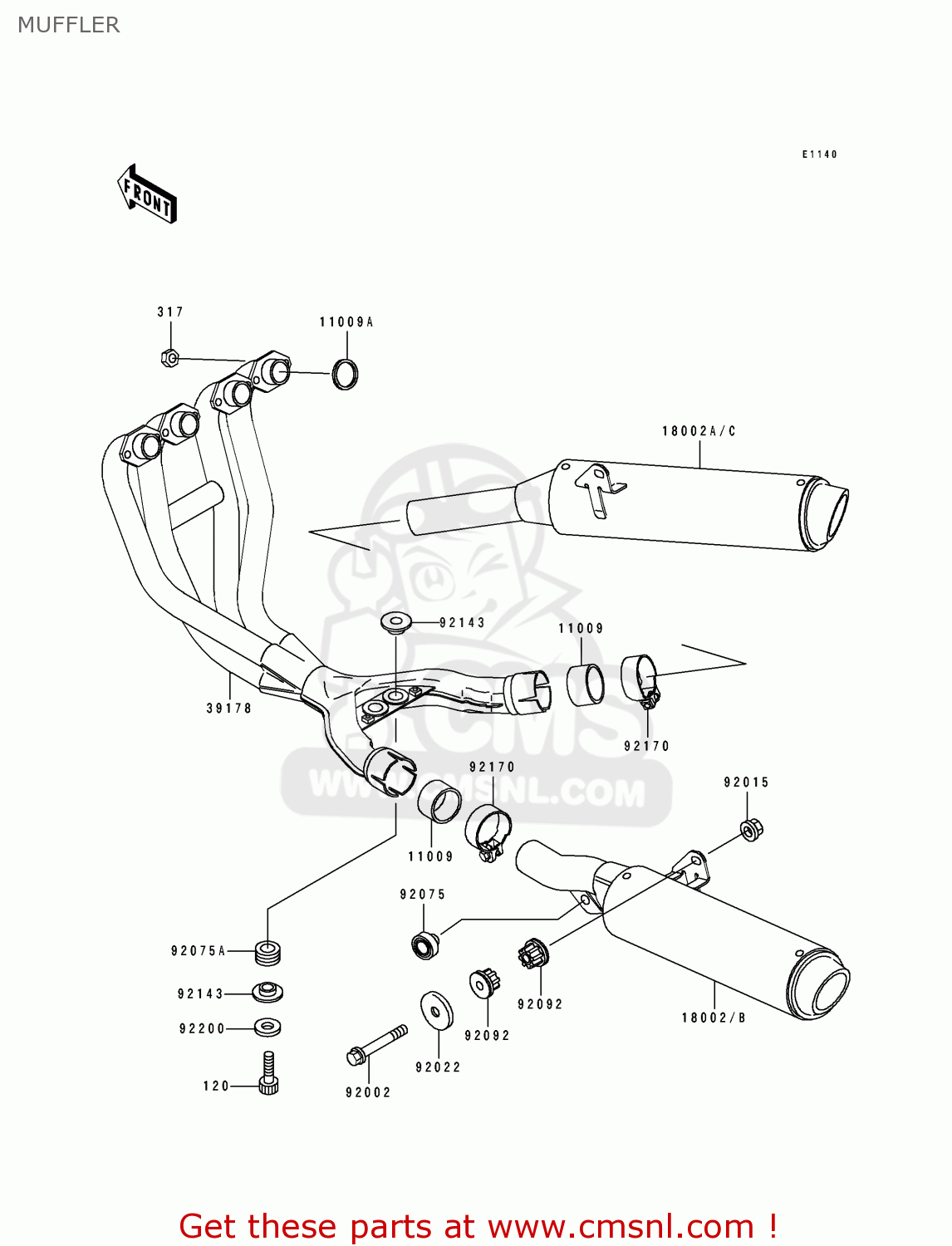 MUFFLER ZX600D1 NINJA ZX6 1990 USA CALIFORNIA CANADA