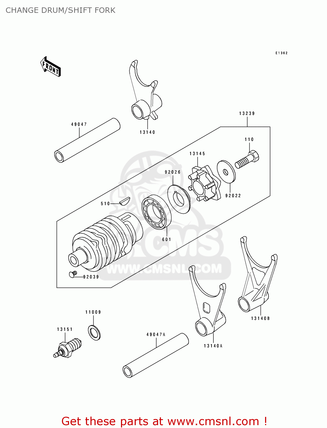 CHANGE DRUM/SHIFT FORK ZX600D1 NINJA ZX6 1990 USA CALIFORNIA CANADA