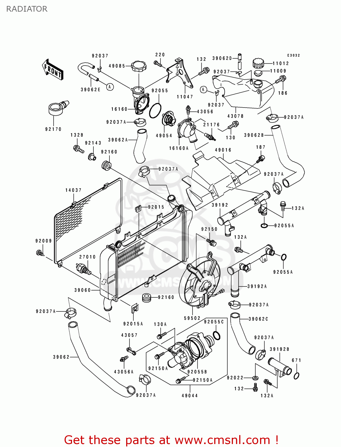 RADIATOR ZX600D1 NINJA ZX6 1990 USA CALIFORNIA CANADA