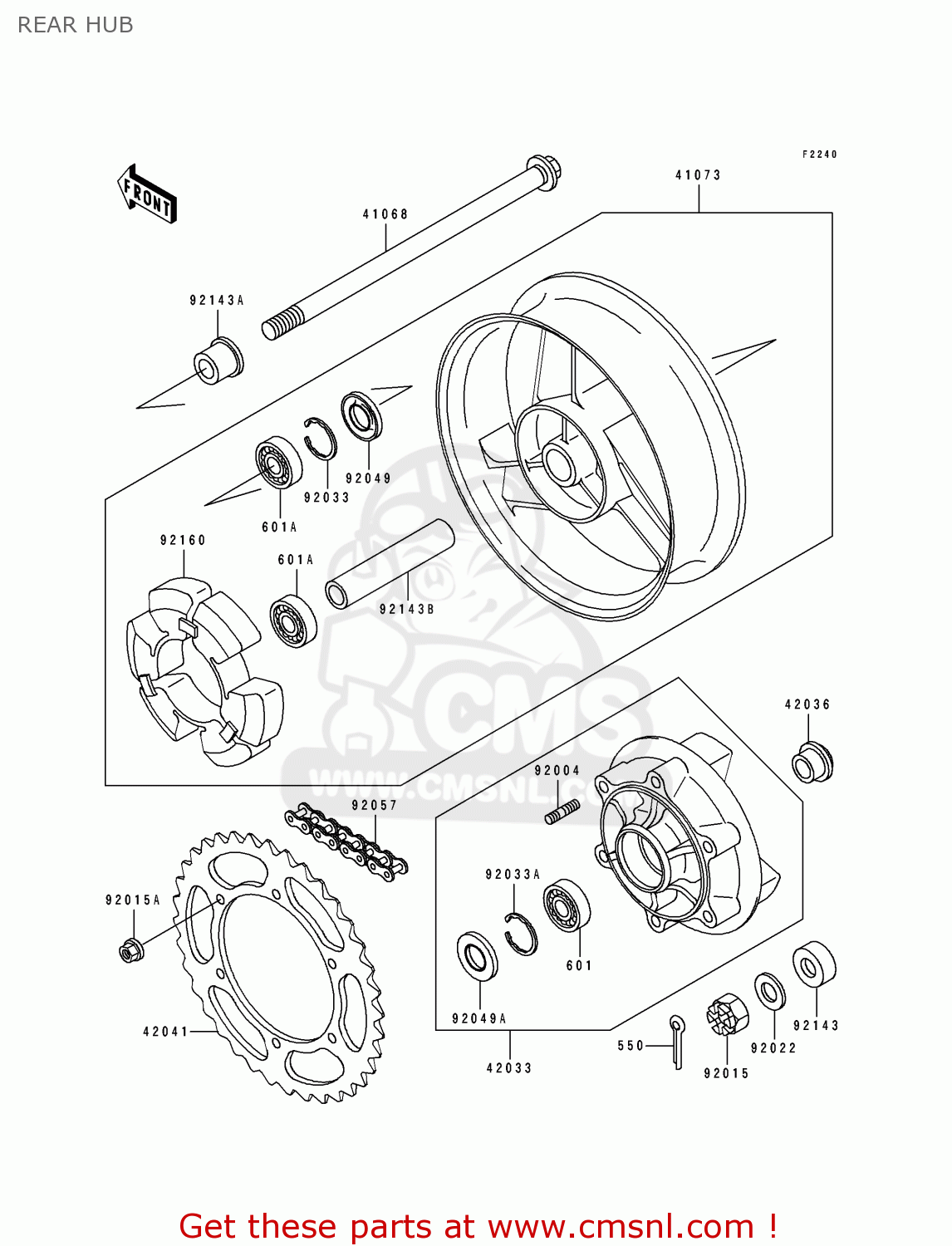 REAR HUB ZX600D1 NINJA ZX6 1990 USA CALIFORNIA CANADA
