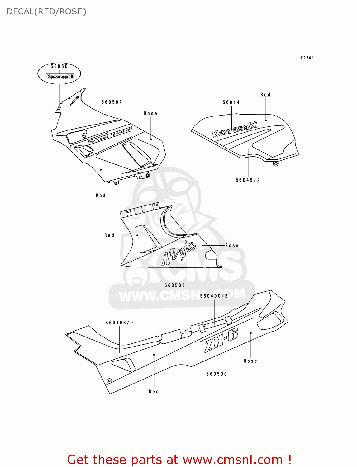 DECAL(RED/ROSE) ZX600D1 NINJA ZX6 1990 USA CALIFORNIA CANADA