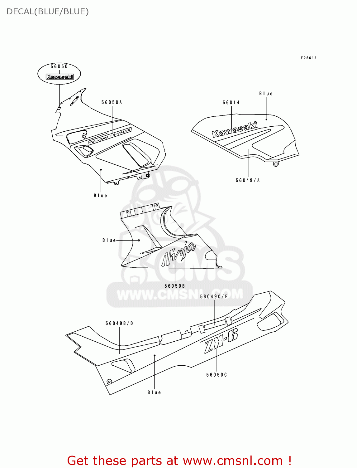 DECAL(BLUE/BLUE) ZX600D1 NINJA ZX6 1990 USA CALIFORNIA CANADA