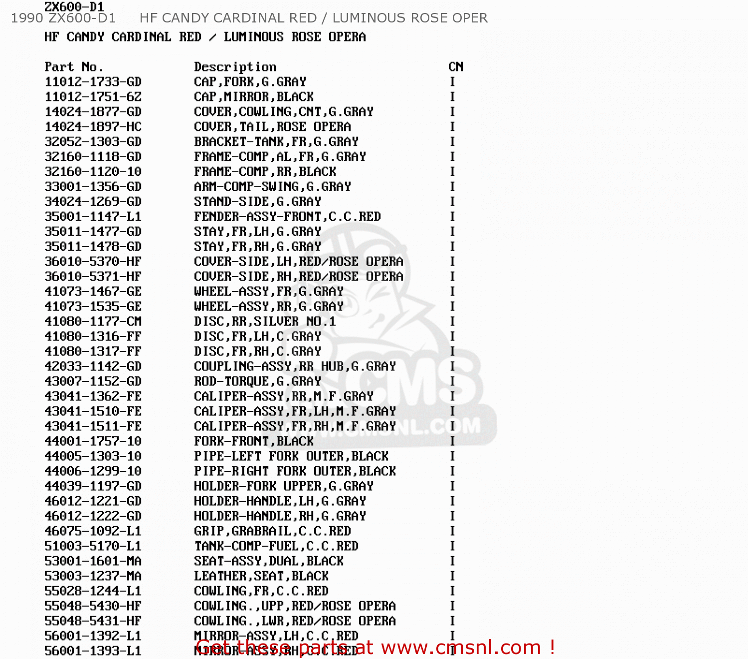 1990 ZX600-D1     HF CANDY CARDINAL RED / LUMINOUS ROSE OPER ZX600D1 NINJA ZX6 1990 USA CALIFORNIA CANADA