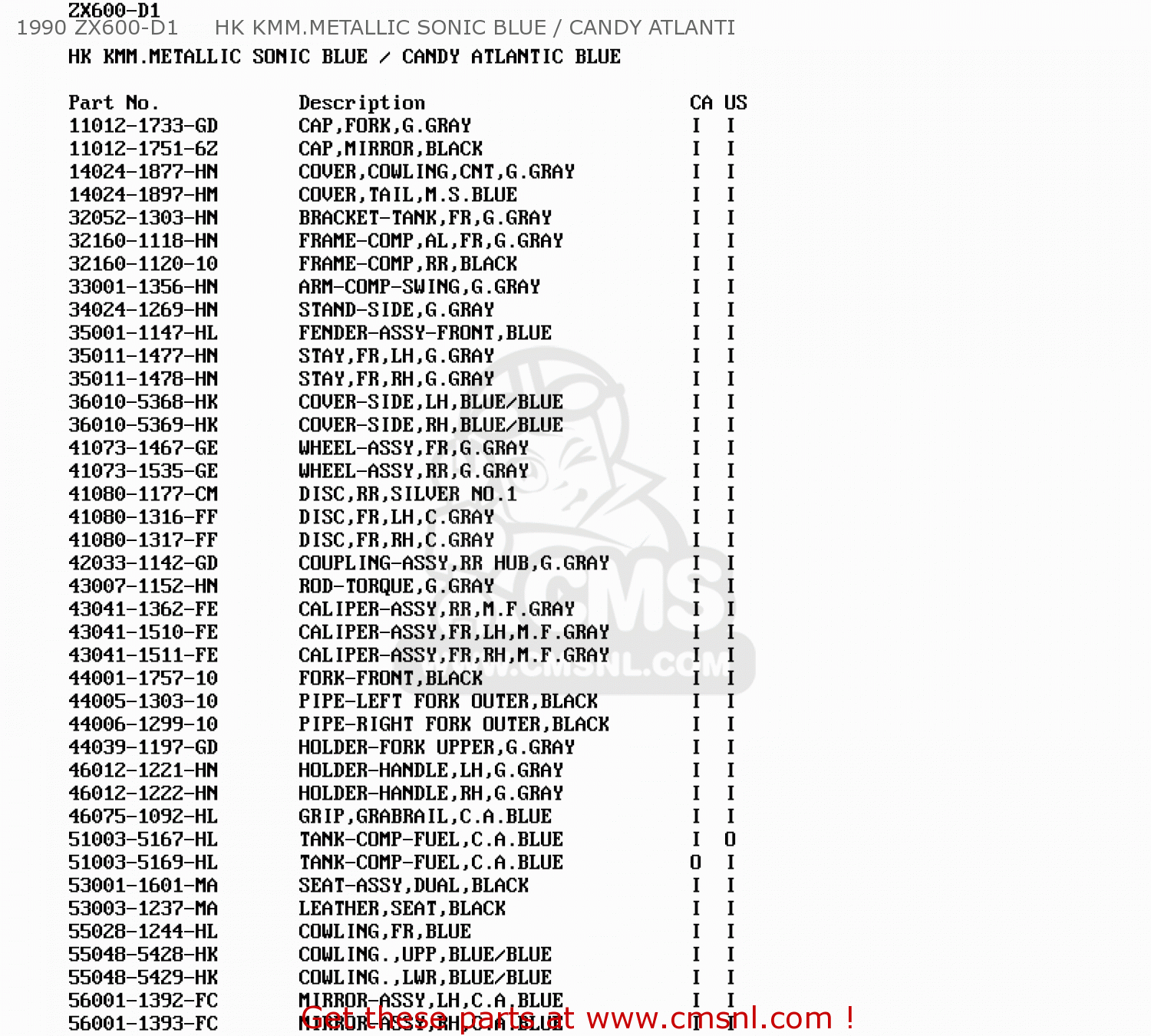 1990 ZX600-D1     HK KMM.METALLIC SONIC BLUE / CANDY ATLANTI ZX600D1 NINJA ZX6 1990 USA CALIFORNIA CANADA