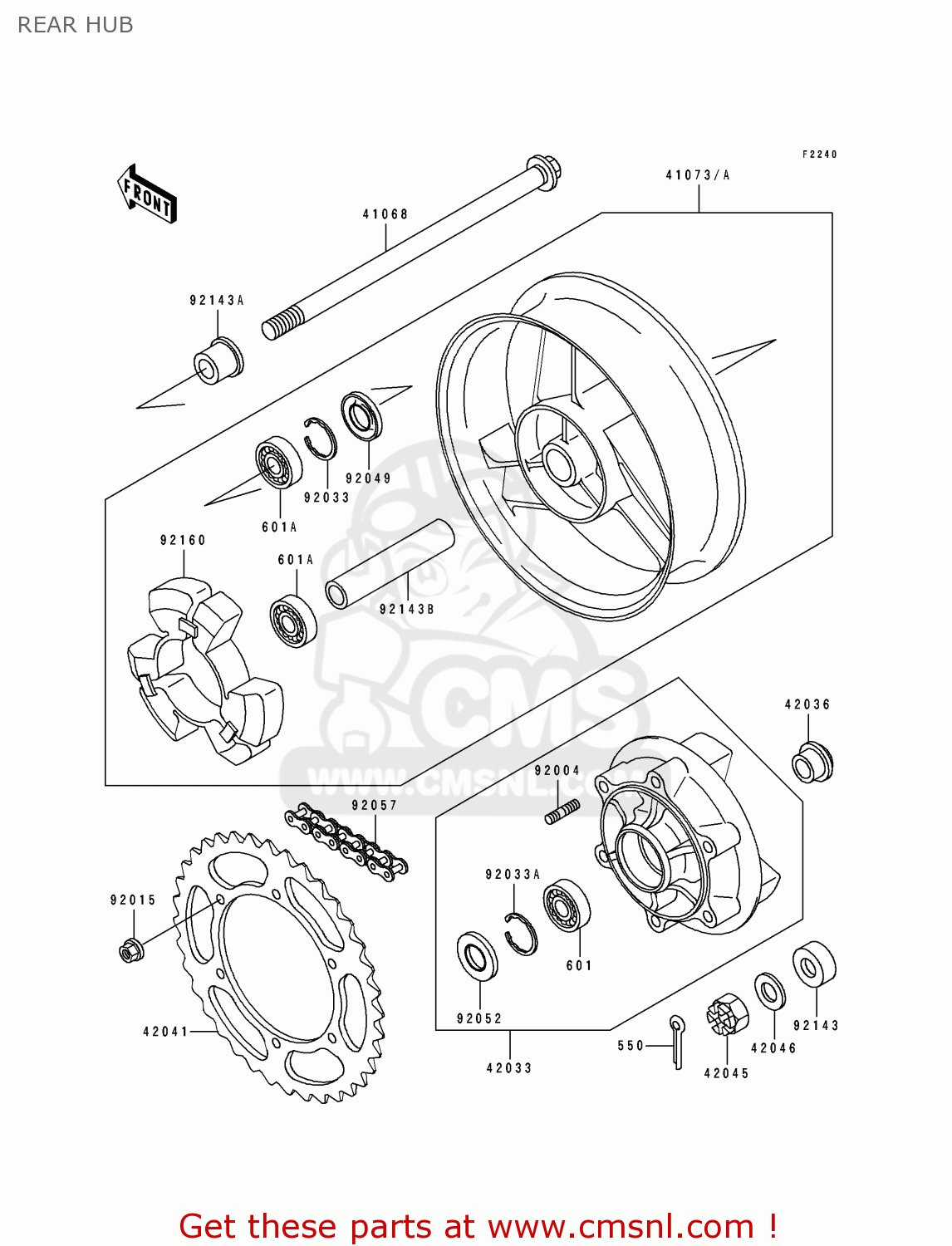 REAR HUB ZX600D2 NINJA ZX6 1991 USA CALIFORNIA CANADA