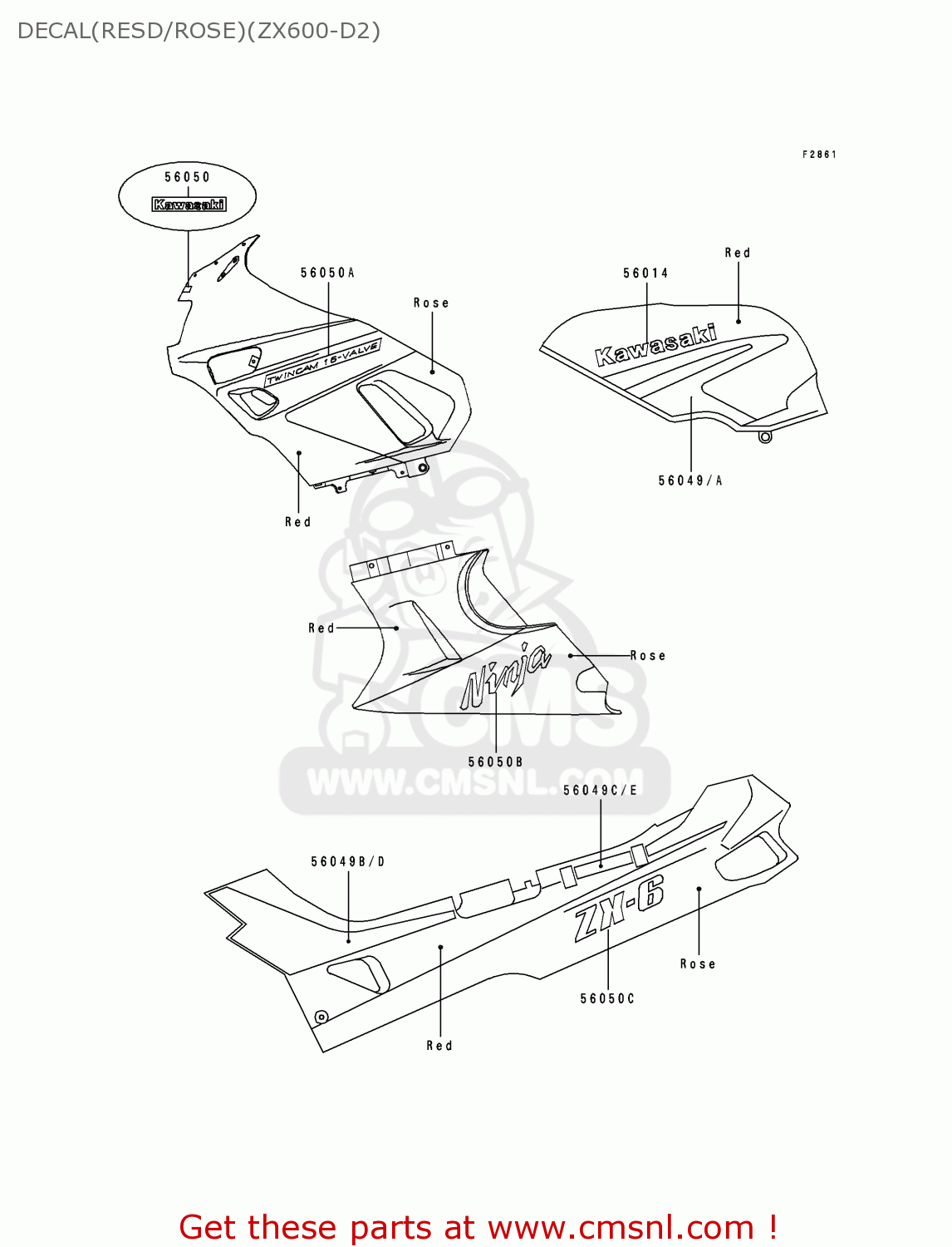 DECAL(RESD/ROSE)(ZX600-D2) ZX600D2 NINJA ZX6 1991 USA CALIFORNIA CANADA