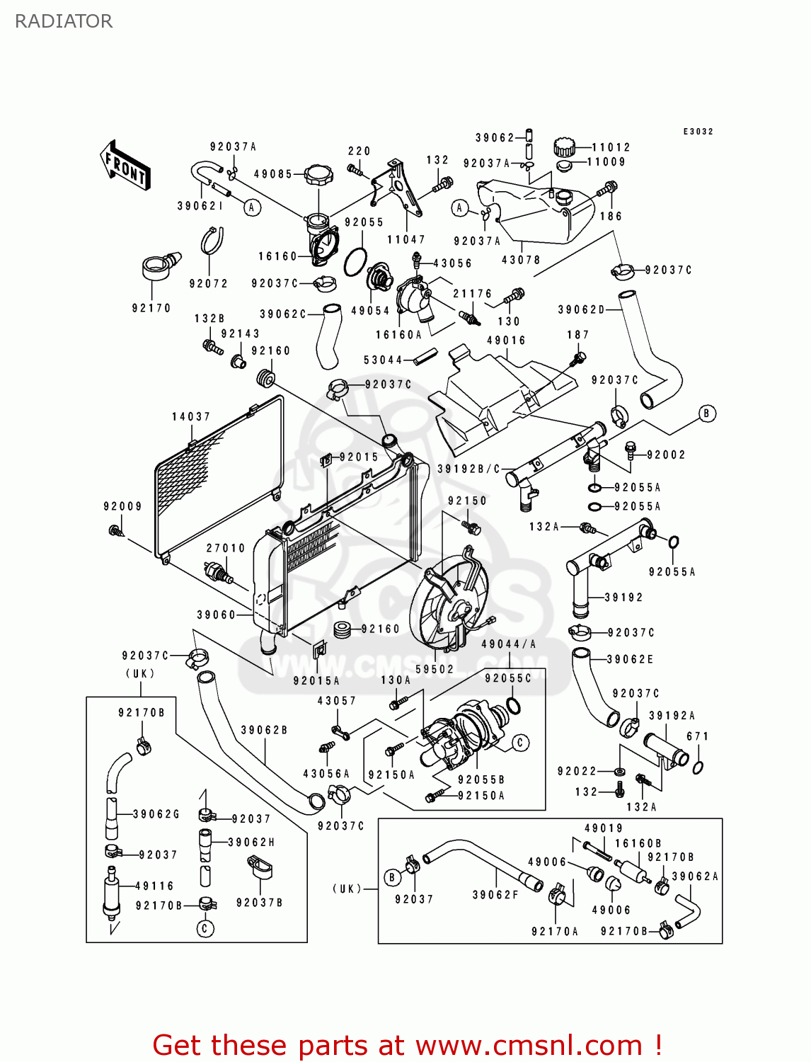 RADIATOR ZX600D2 ZZR600 1991 EUROPE UK FR AR FG GR IT NR SD SP ST
