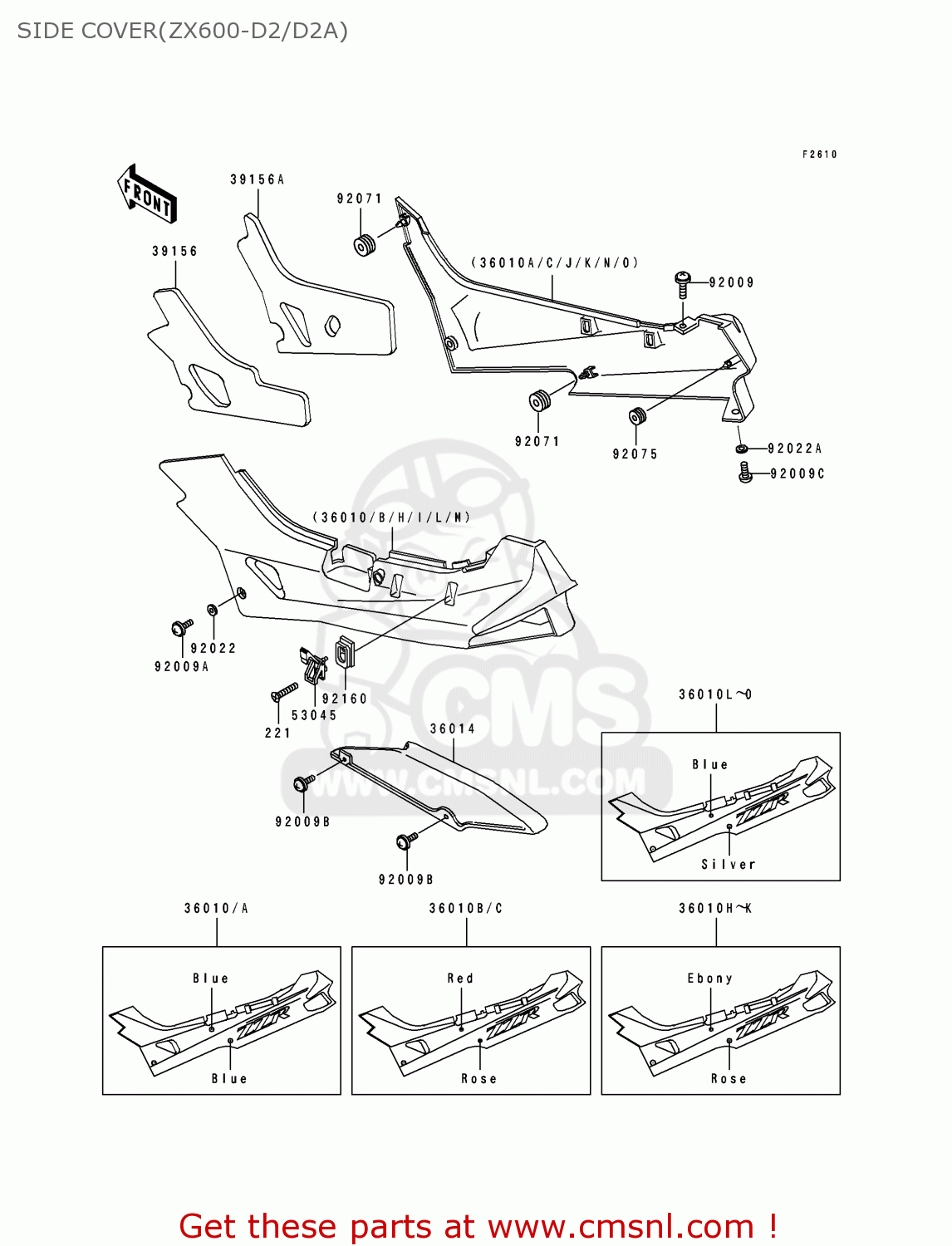 SIDE COVER(ZX600-D2/D2A) ZX600D2 ZZR600 1991 EUROPE UK FR AR FG GR IT NR SD SP ST