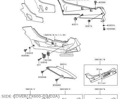 SIDE COVER(ZX600-D2/D2A) - ZX600D2 ZZR600 1991 EUROPE UK FR AR FG GR IT NR SD SP ST