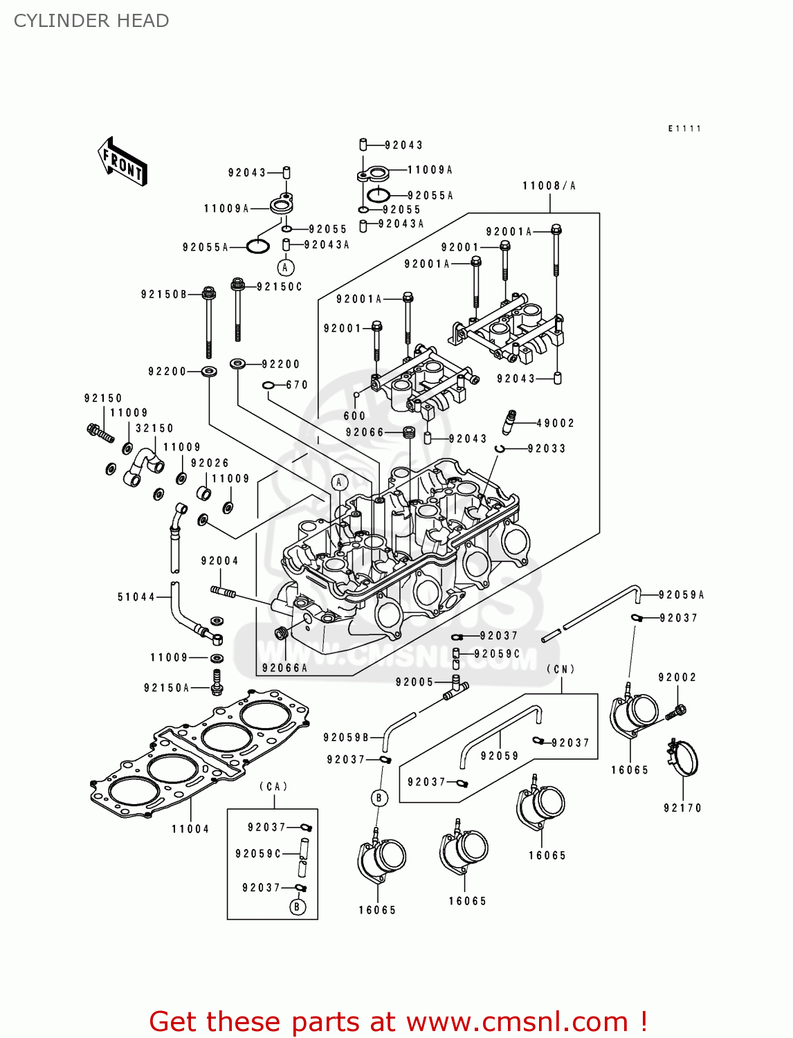 CYLINDER HEAD ZX600D3 NINJA ZX6 1992 USA CALIFORNIA CANADA