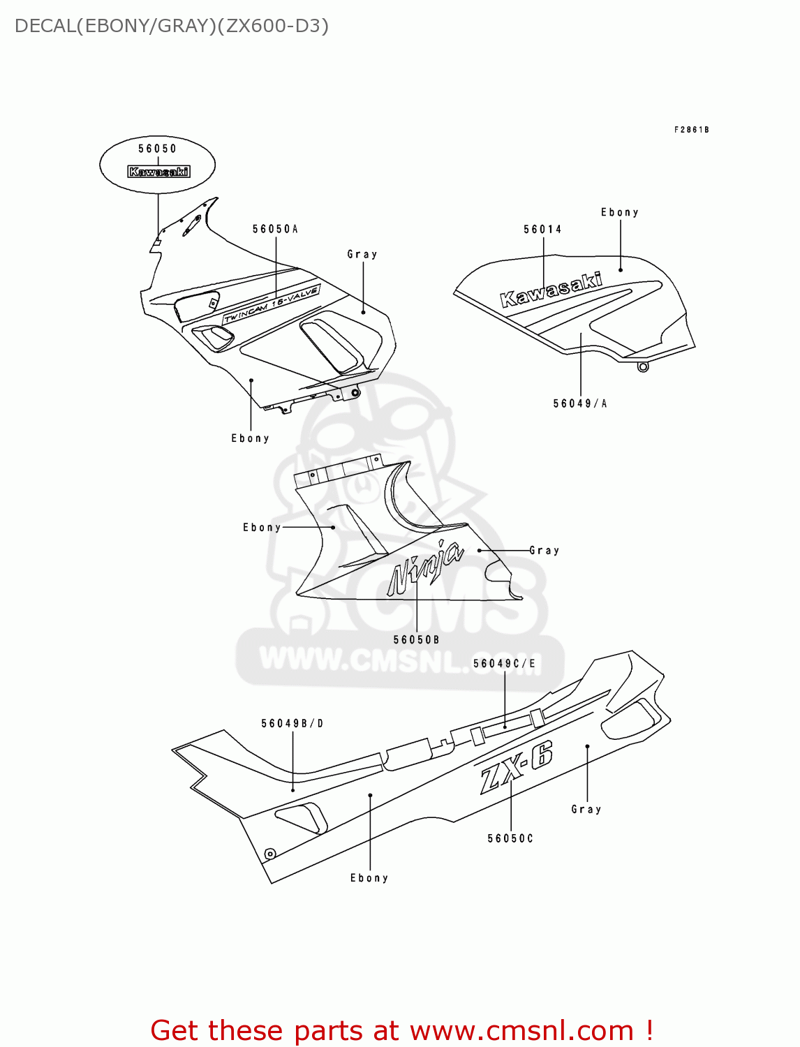 DECAL(EBONY/GRAY)(ZX600-D3) ZX600D3 NINJA ZX6 1992 USA CALIFORNIA CANADA