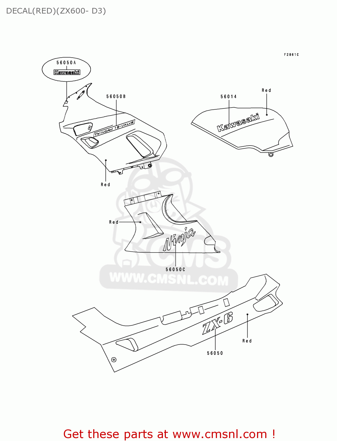 DECAL(RED)(ZX600- D3) ZX600D3 NINJA ZX6 1992 USA CALIFORNIA CANADA