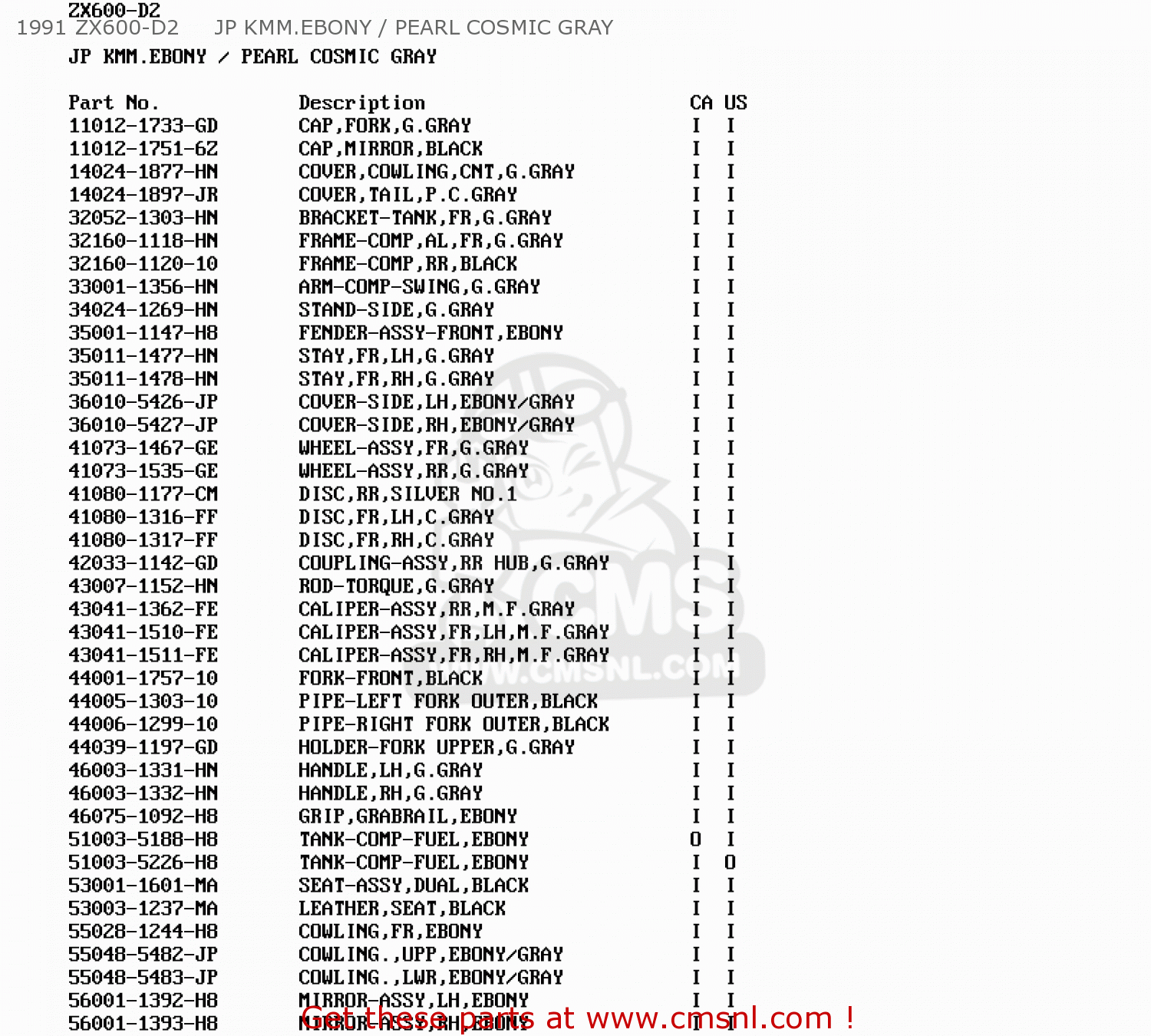 1991 ZX600-D2     JP KMM.EBONY / PEARL COSMIC GRAY ZX600D3 NINJA ZX6 1992 USA CALIFORNIA CANADA