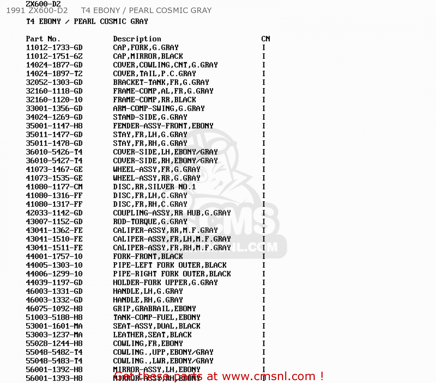 1991 ZX600-D2     T4 EBONY / PEARL COSMIC GRAY ZX600D3 NINJA ZX6 1992 USA CALIFORNIA CANADA