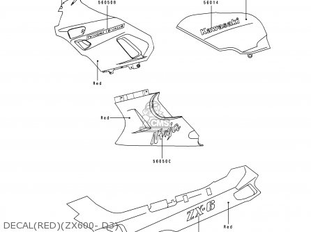 DECAL(RED)(ZX600- D3) - ZX600D3 NINJA ZX6 1992 USA CALIFORNIA CANADA