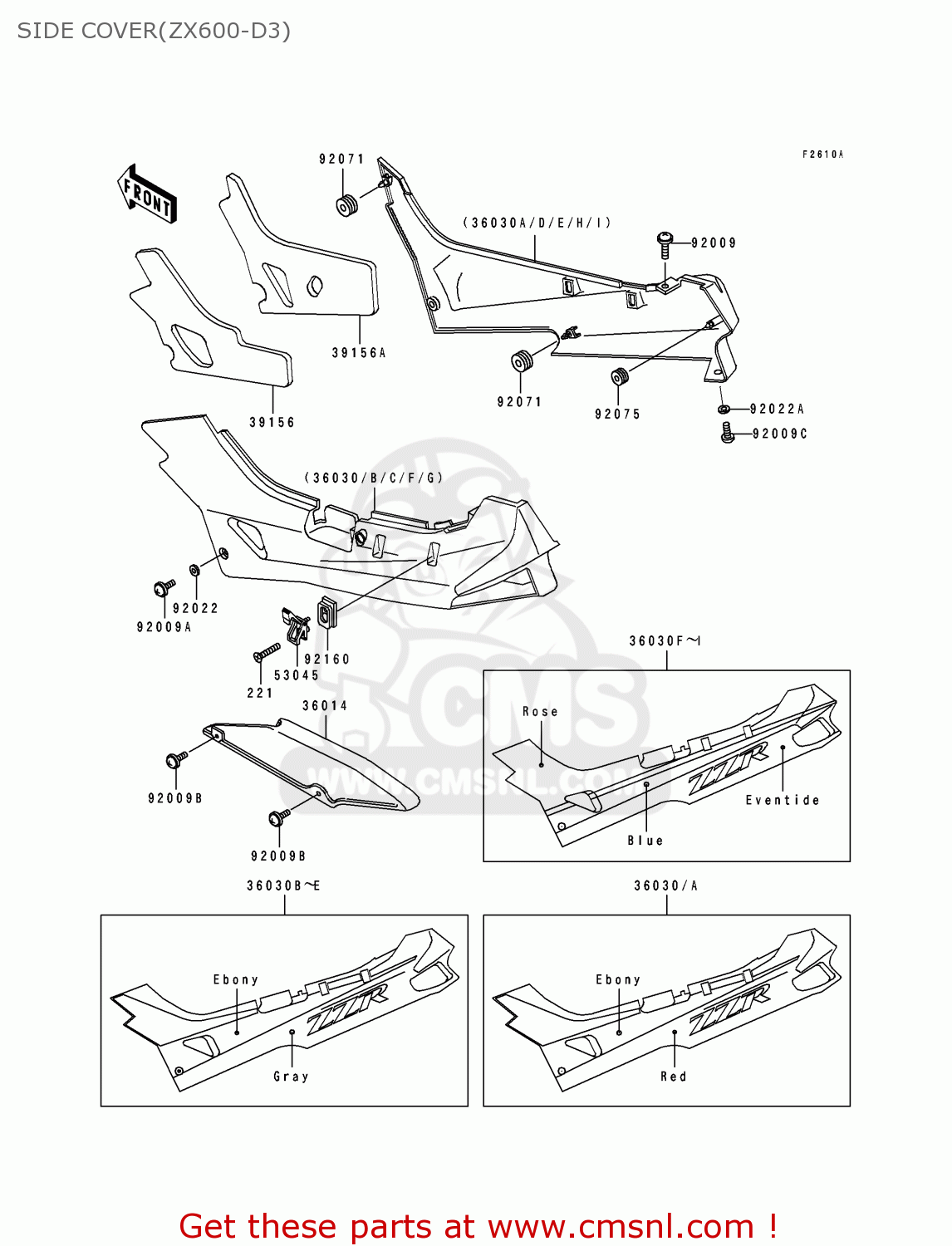 SIDE COVER(ZX600-D3) ZX600D3 ZZR600 1992 EUROPE UK FR AR FG GR IT NR SD SP ST