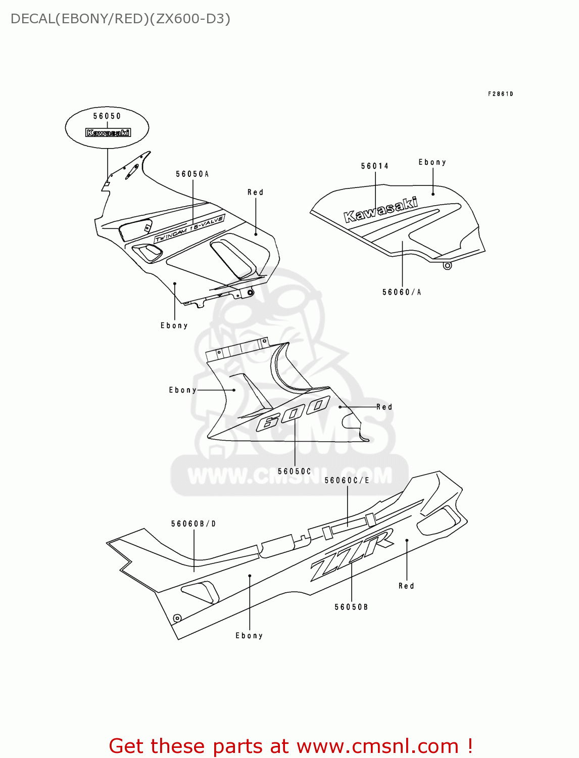 DECAL(EBONY/RED)(ZX600-D3) ZX600D3 ZZR600 1992 EUROPE UK FR AR FG GR IT NR SD SP ST