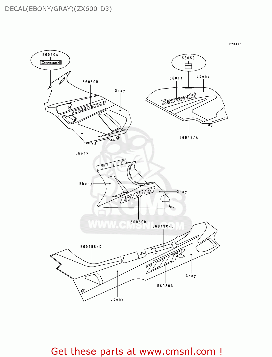 DECAL(EBONY/GRAY)(ZX600-D3) ZX600D3 ZZR600 1992 EUROPE UK FR AR FG GR IT NR SD SP ST