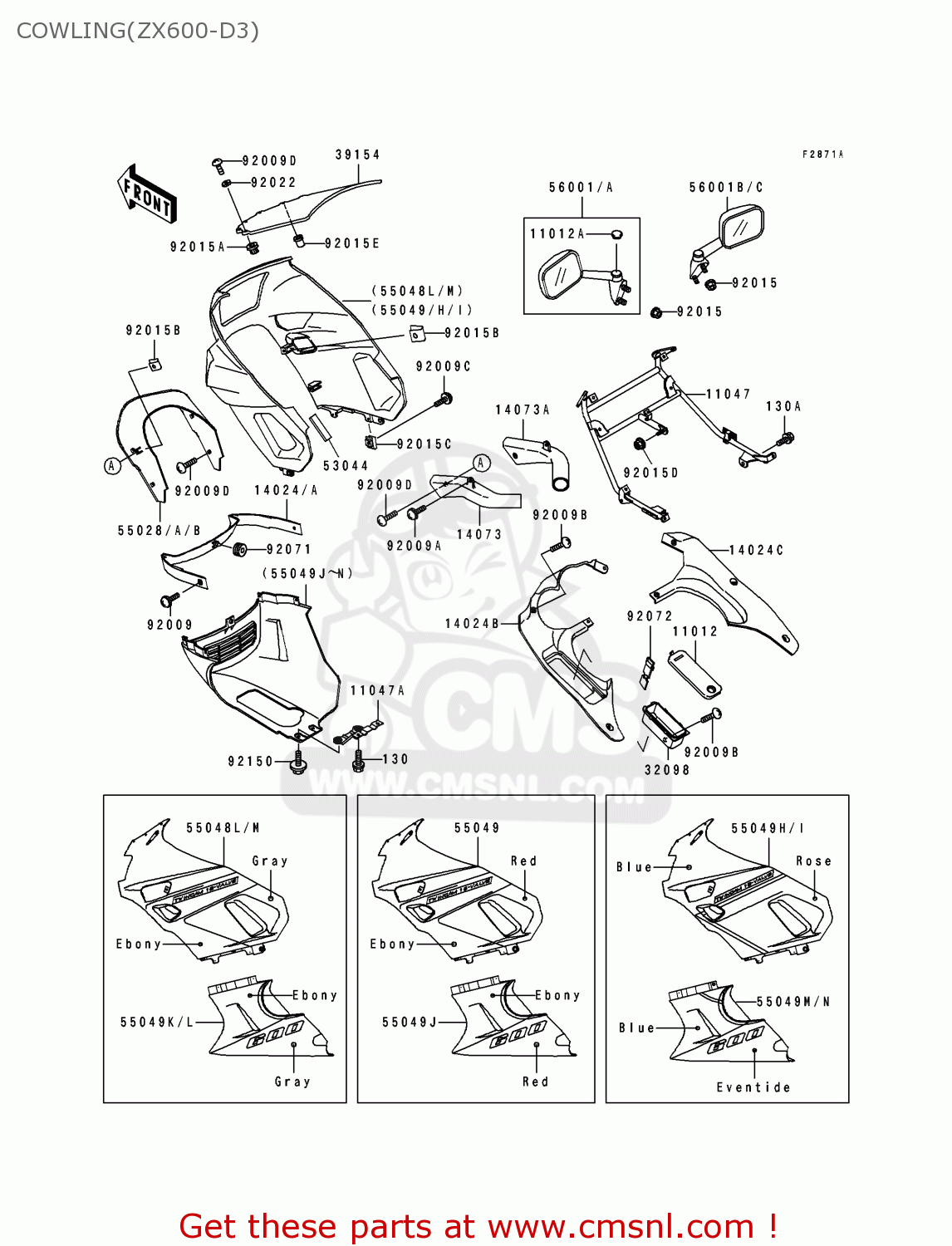 COWLING(ZX600-D3) ZX600D3 ZZR600 1992 EUROPE UK FR AR FG GR IT NR SD SP ST
