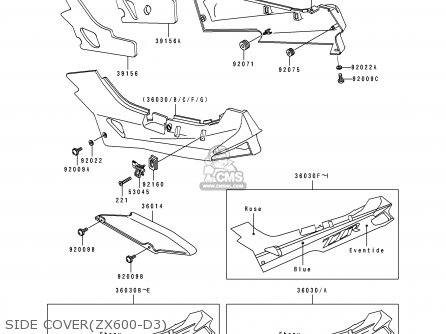 SIDE COVER(ZX600-D3) - ZX600D3 ZZR600 1992 EUROPE UK FR AR FG GR IT NR SD SP ST