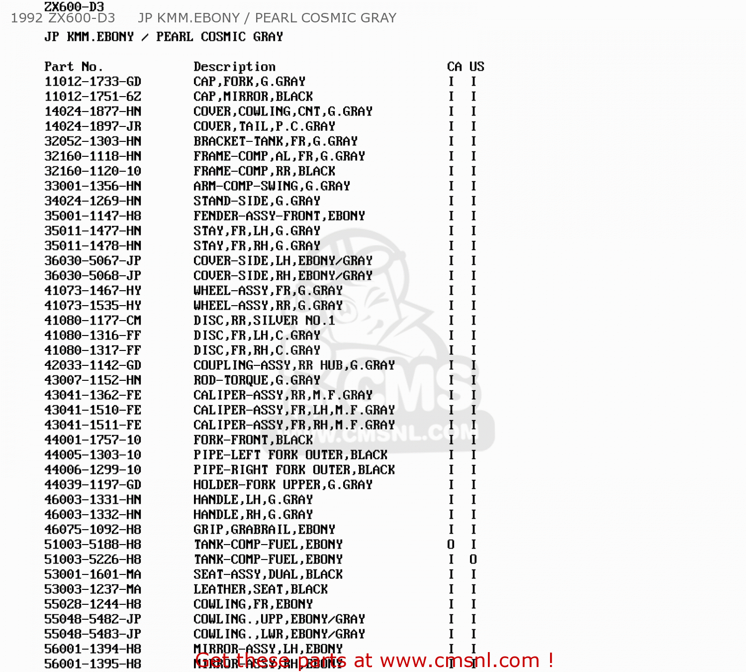 1992 ZX600-D3     JP KMM.EBONY / PEARL COSMIC GRAY ZX600D4 NINJA ZX6 1993 USA CALIFORNIA