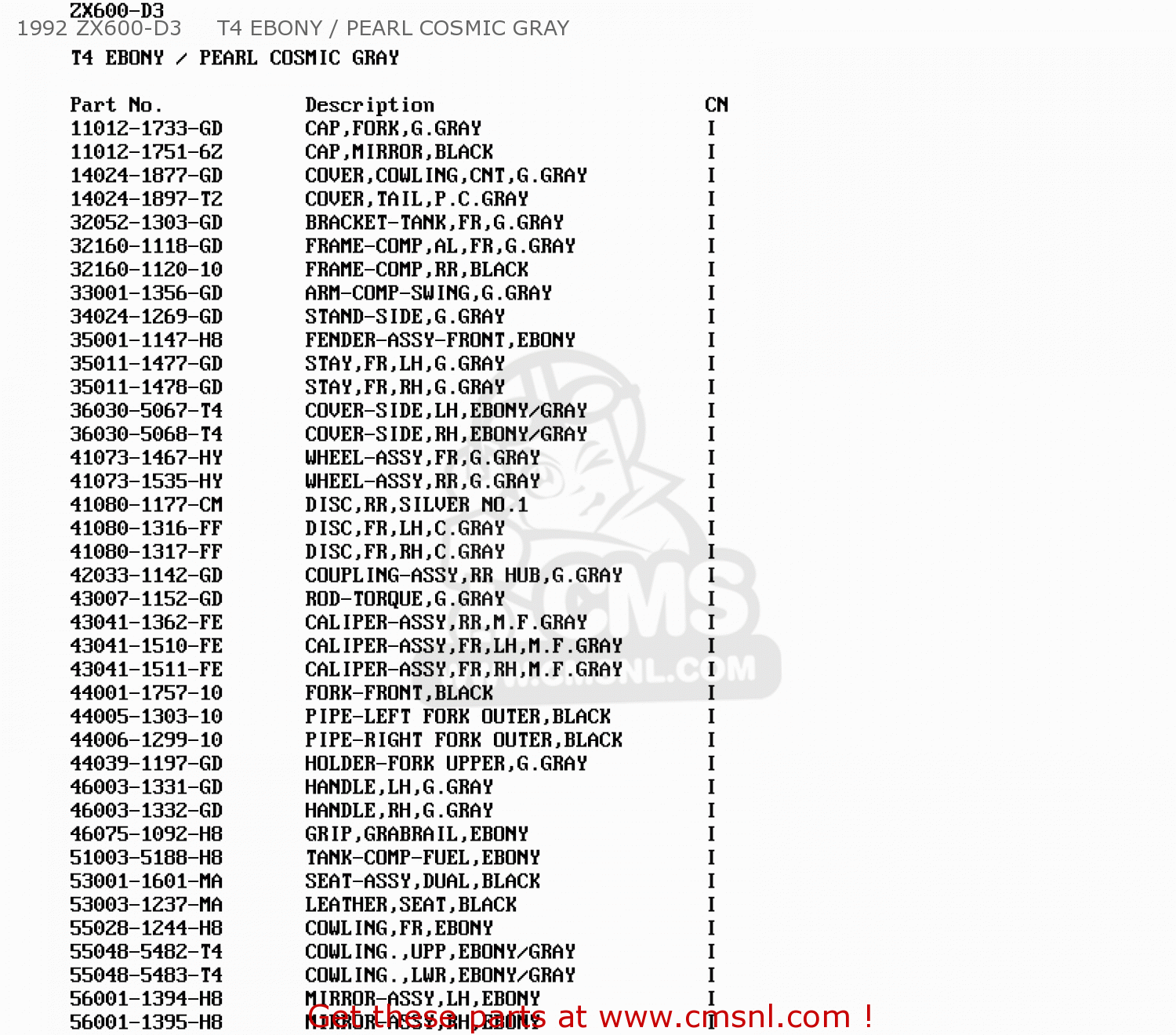 1992 ZX600-D3     T4 EBONY / PEARL COSMIC GRAY ZX600D4 NINJA ZX6 1993 USA CALIFORNIA