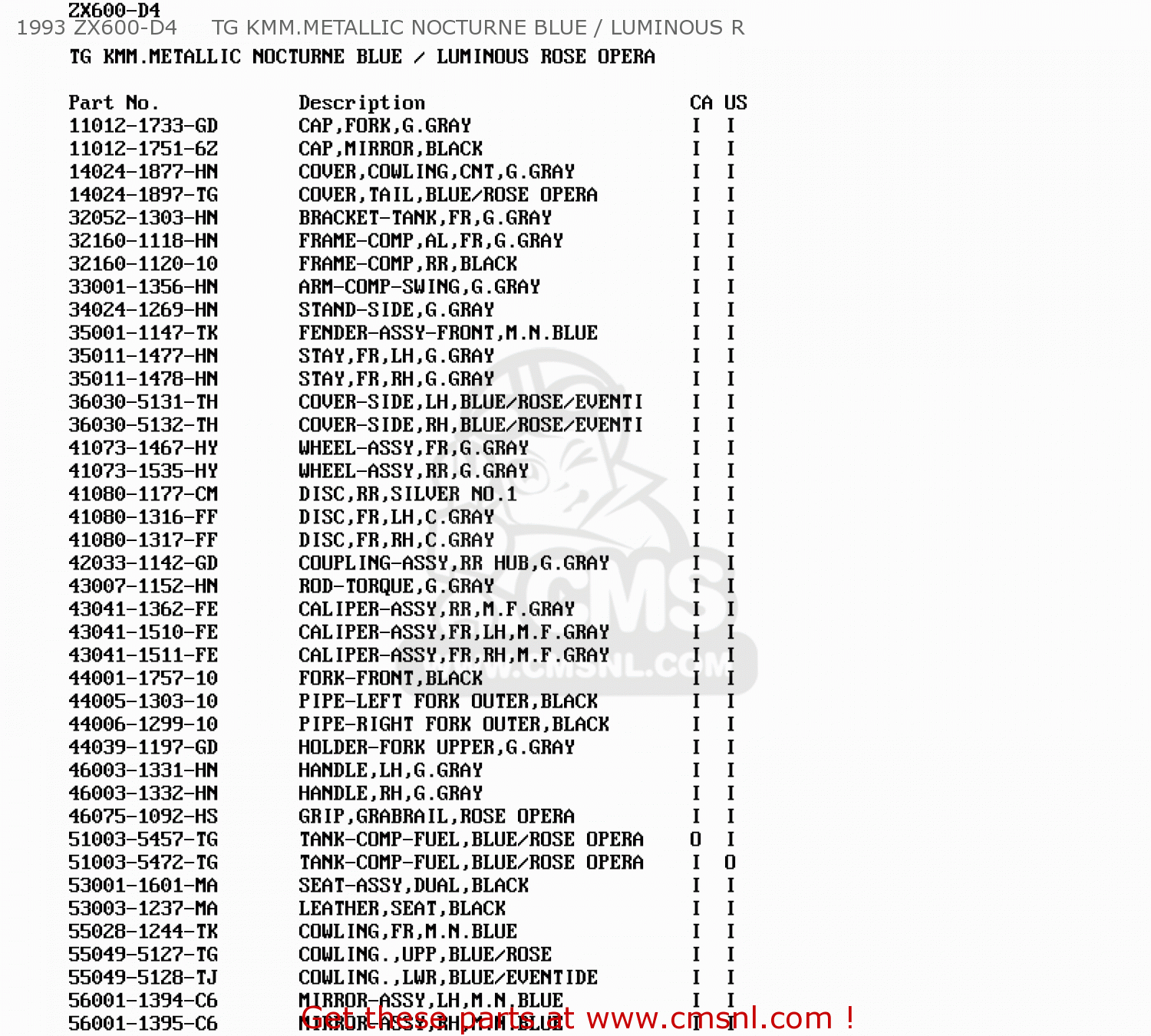 1993 ZX600-D4     TG KMM.METALLIC NOCTURNE BLUE / LUMINOUS R ZX600D4 NINJA ZX6 1993 USA CALIFORNIA