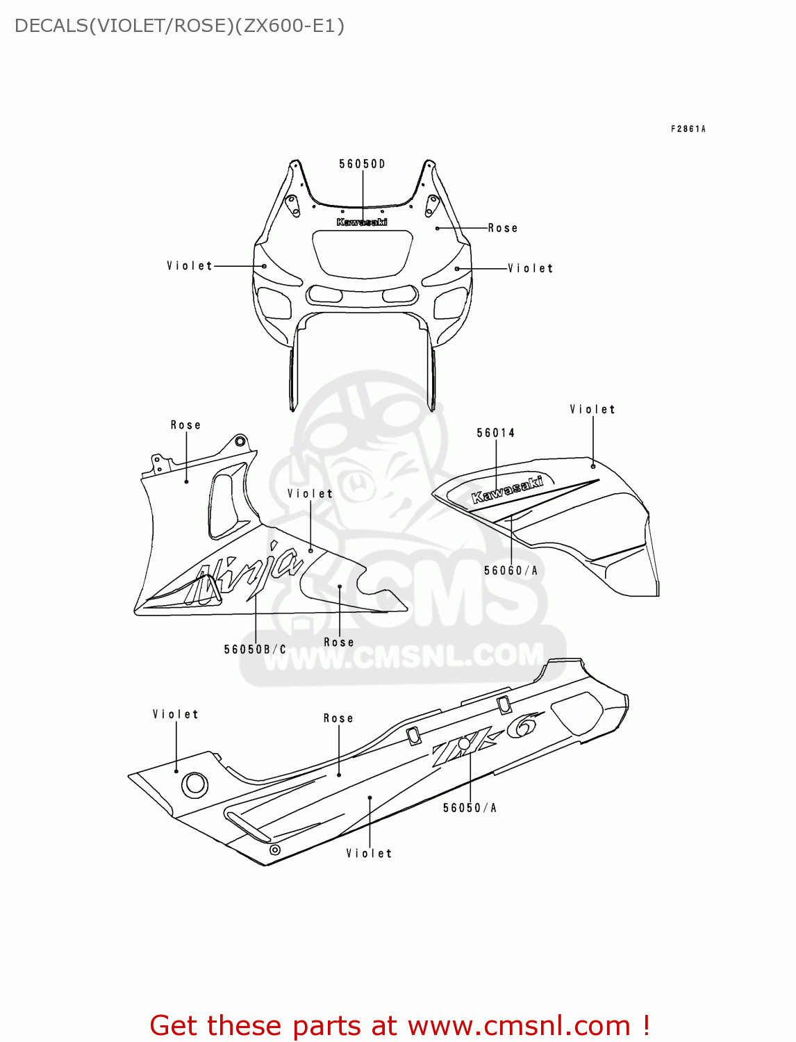 DECALS(VIOLET/ROSE)(ZX600-E1) ZX600E1 NINJA ZX6 1993 USA CALIFORNIA CANADA