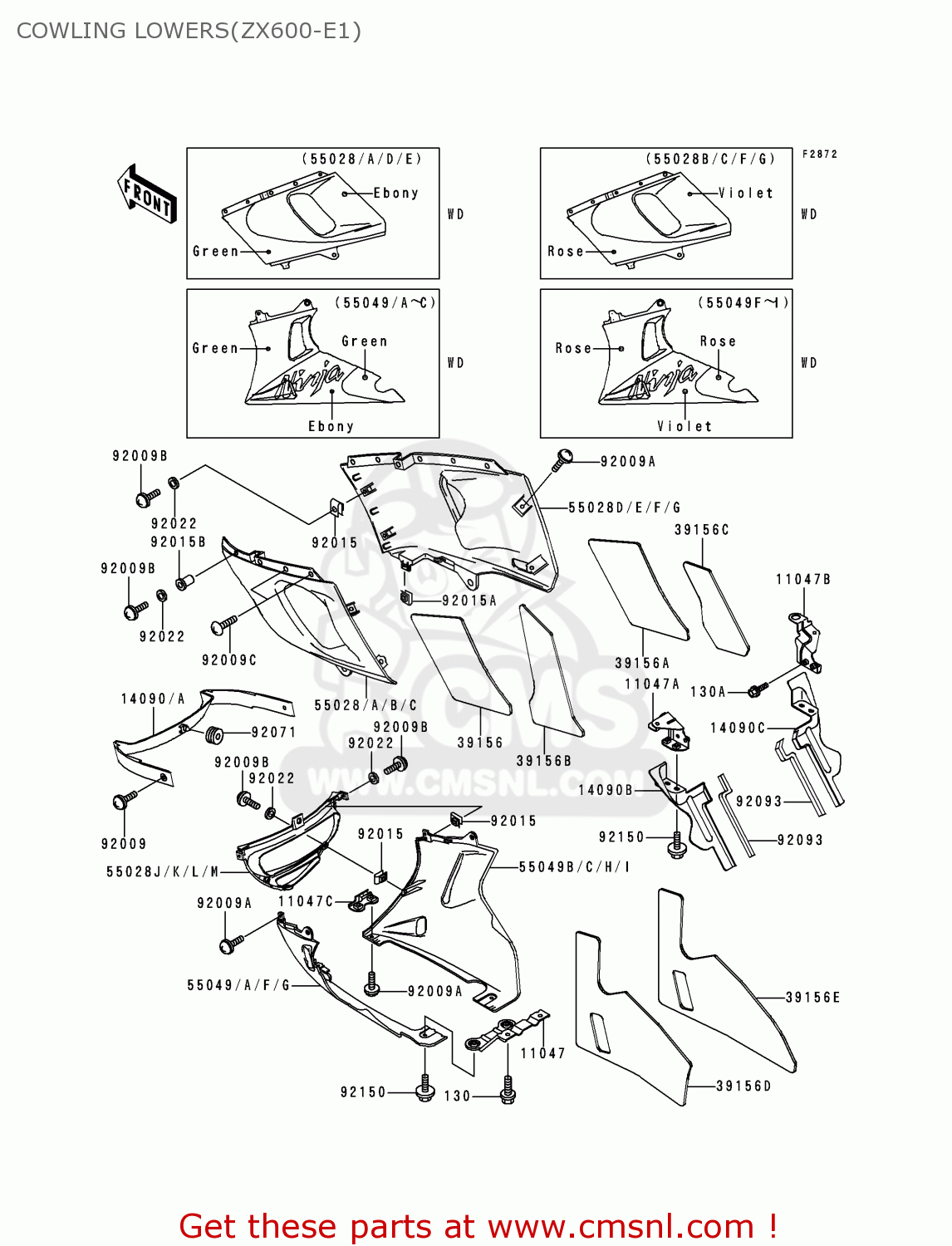 COWLING LOWERS(ZX600-E1) ZX600E1 NINJA ZX6 1993 USA CALIFORNIA CANADA